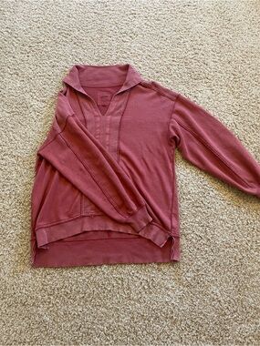 Aerie Dusty-Red Polo Pullover